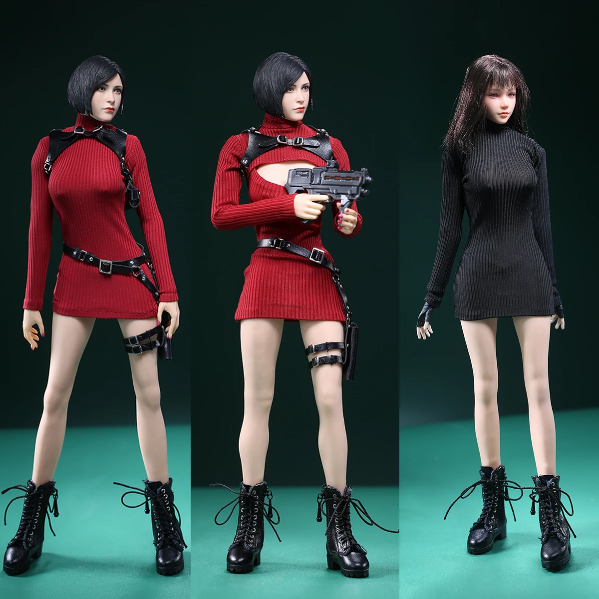 

JIAOU JO23X-06 1/6 Scale Ada Wong Red High Neck Long Sleeves Sweater Holsters Set Fit 12-inch Female Soldier Action Figure Body