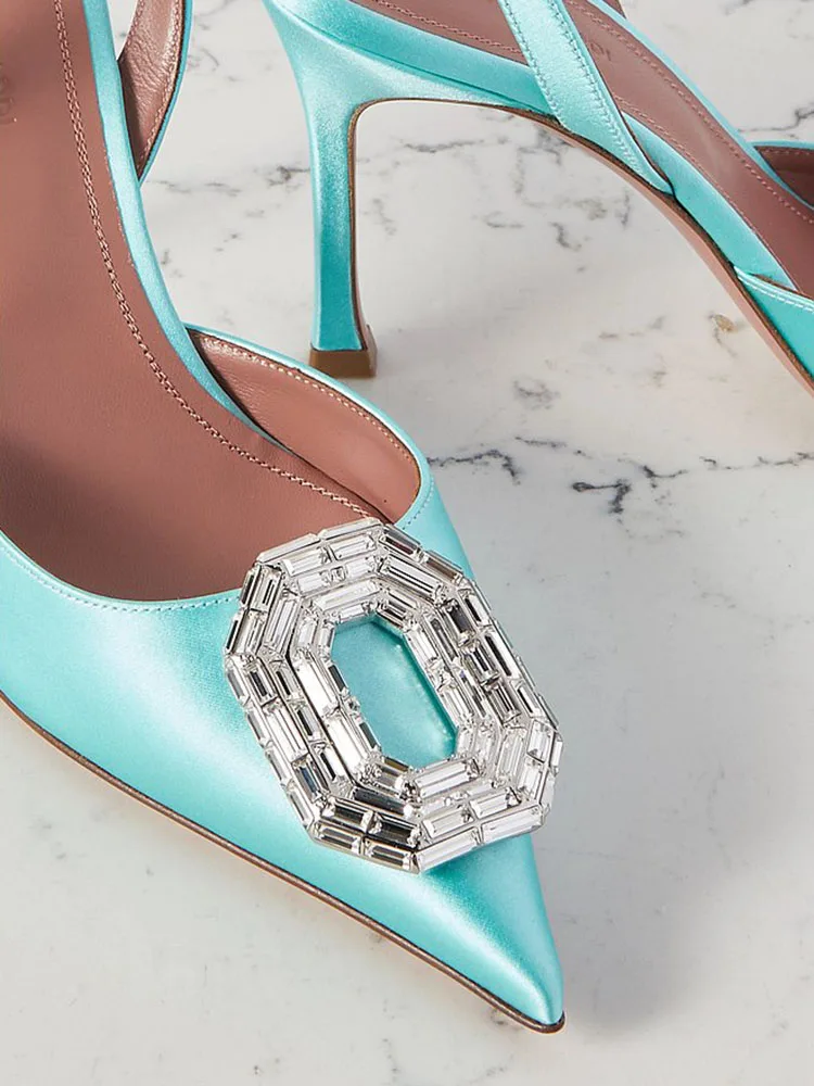 Baotou Sandals Women 2022 New Fairy Silk Rhinestone Single Shoes Pointed Thin Heel 8cm High Heel Shoes Crystal Transparent Shoes