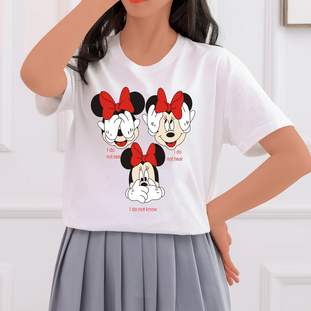 

Women Summer 2022 New Loose Korean Round Neck Disney Three Mickey Mouse Printing With Summer Short Sleeve Women Tee