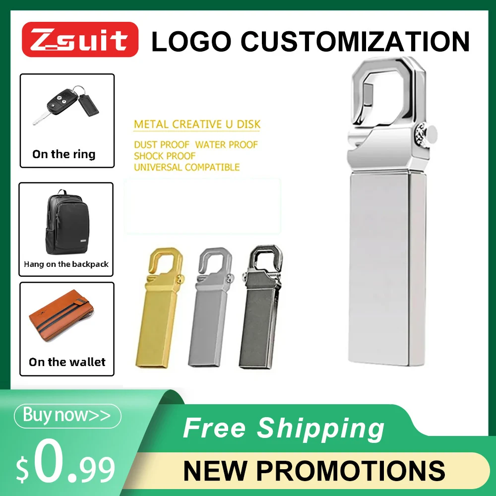 

2023 New USB Flash Drive 2.0 Metal U Disk 64GB Pen Drive Waterproof Flash Drive Mini Memory Stick 128GB Computer/Car/Free Logo