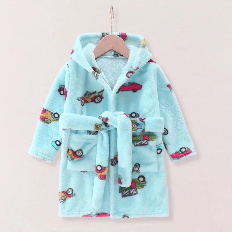 

Winter Baby Boys Girls Flannel Hooded Children for Bathrobe Warm Solid Color Long Sleeve Kids Dressing Gown Belt Sleepwear Robes
