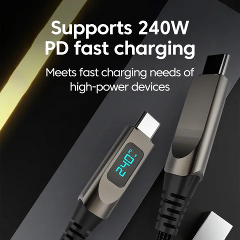 Элough Кабель USB C — USB C с цифровым дисплеем, 240 Вт, цинковый сплав, кабель типа C — тип C, быстрая зарядка для iPhone 15 16