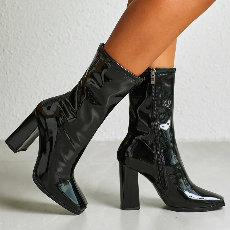 2022 Autumn Winter Women Boots Fashion Booties Woman Shoes British High Heel Mid-calf Boots Casual Ladies Single Boots New