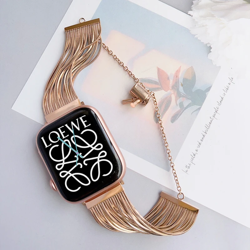 Strap For Apple Watch Band 49mm 45mm 41mm 44mm 40mm 42mm 38mm Women Steel Chain Bracelet IWatch Ultra SE Series 8 7 6 5 4 3 2 1