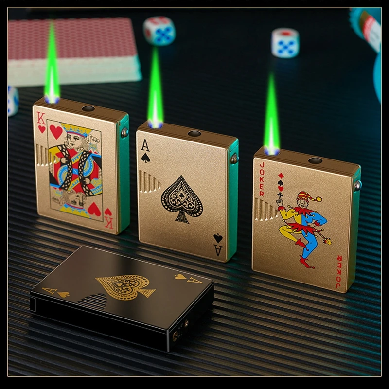 

Creative Novel L Playing Cards Jet Poker Lighter Unusual Torch Turbo Butane Gas Lighters Windproof Funny Toy Lighter