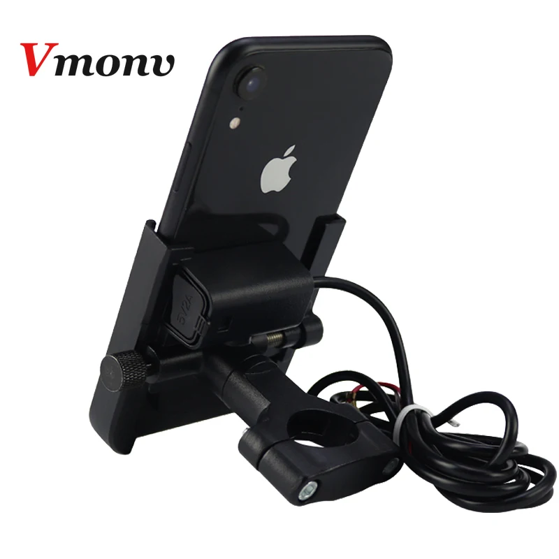 vmonv universal metal chargable motorcycle rearview mirror cell phone holder stand smartphone handlebar bike moto mount holder free global shipping