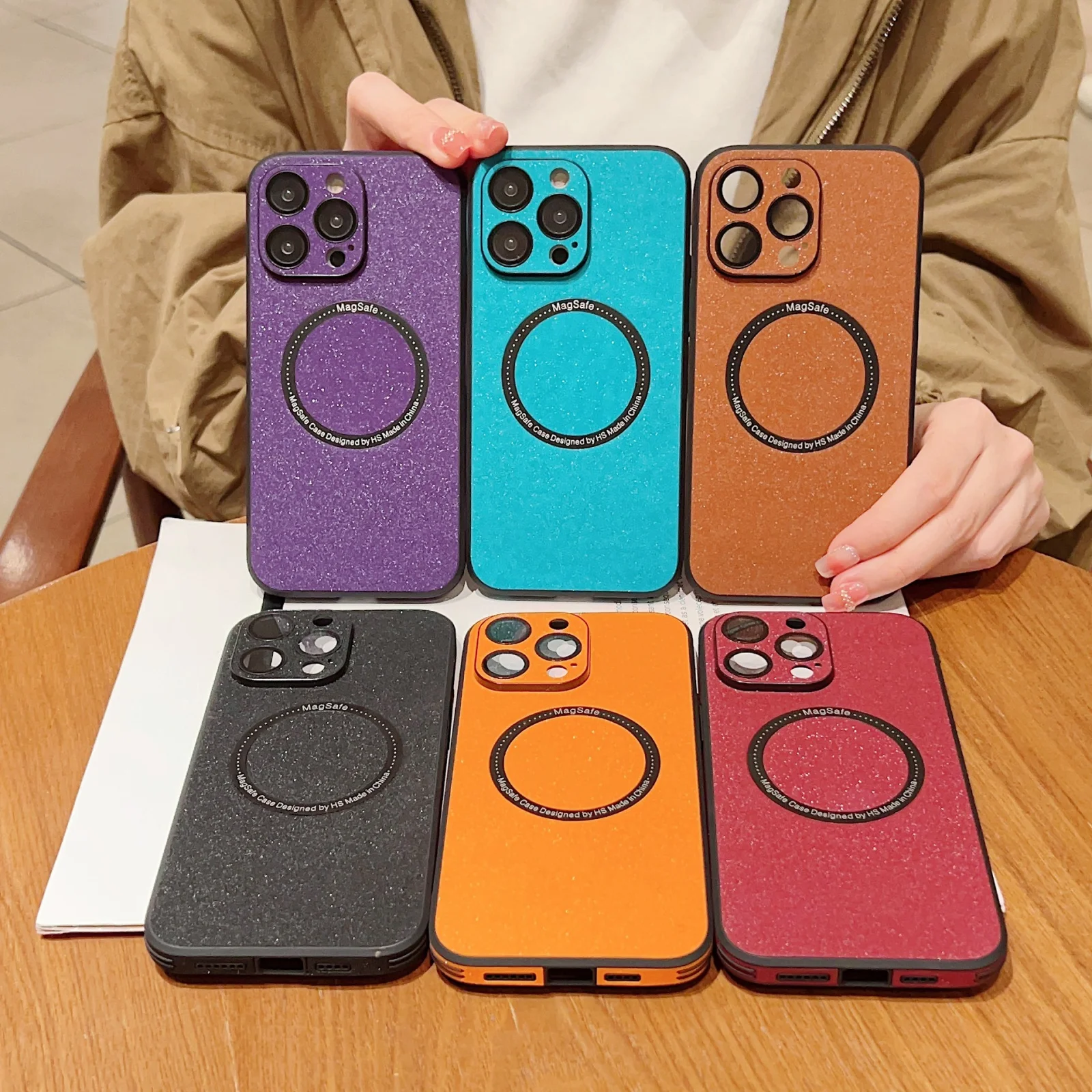 

For iPhone 14 Pro Max Plus Pu Leather Case for Magsafe Wirless Case with Lens Camera Protector Flim Glitter Shockproof Cover New