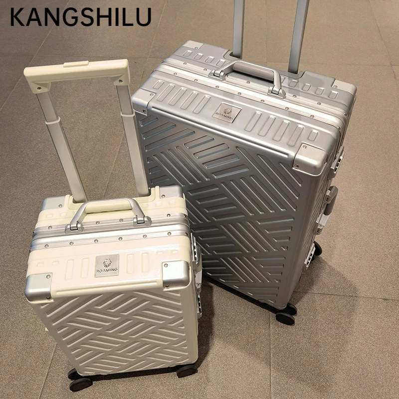 

KANGSHILU 20-Inch Suitcase On Wheels Handbag Women Carry-on Aluminum Trolley Carrier Travel Bag Waterproof Luggage Alloy Trolley