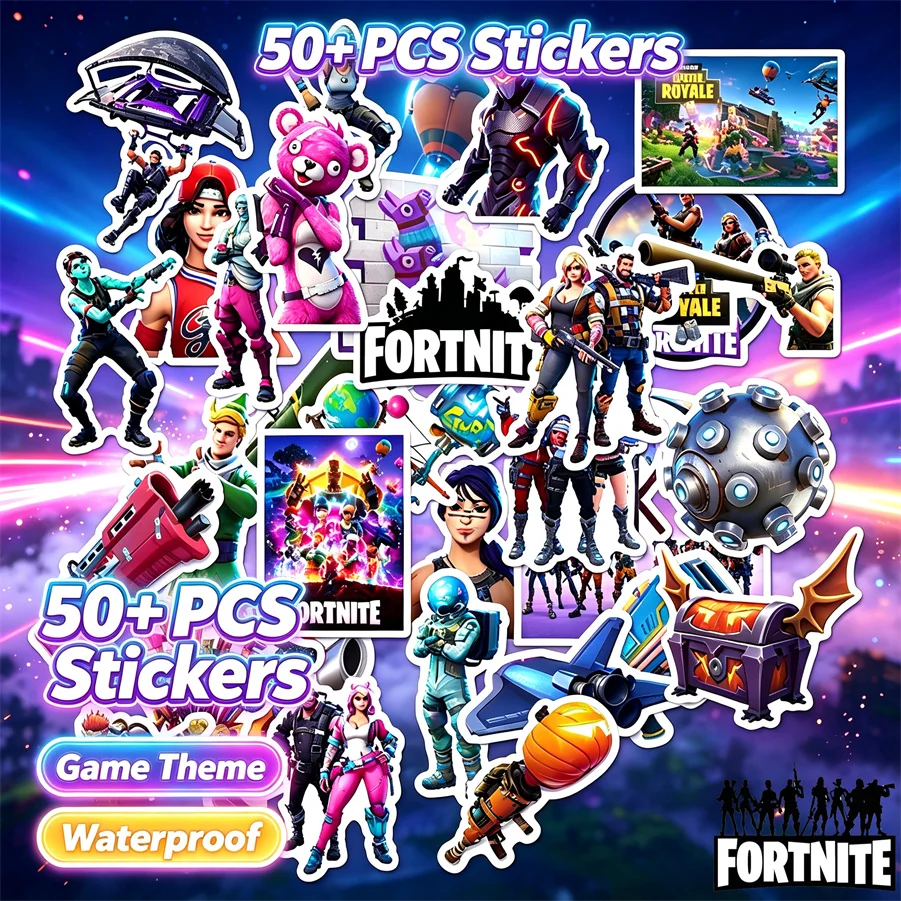 Фото Оригинальные игровые наклейки Fortnite, водонепроницаемые виниловые наклейки для ноутбуков, чемоданов, чехлов для телефонов, наклейки для скейтбордов, игрушки №1