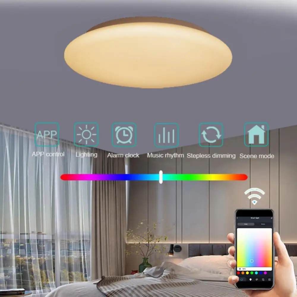

Dual Mode Led Lamp 28w Remote Control Wifi Smart For Living Room Decoration Bedroom Tuya Wifi App Voice Control 90-240vac Rgbcct