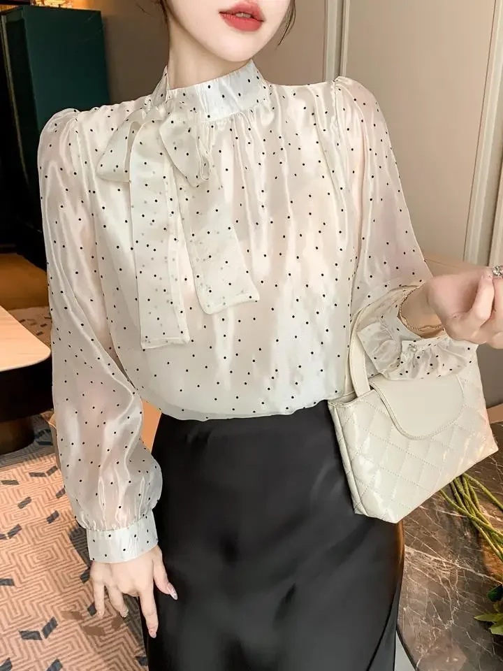 Новинка Осень 2024 Милая рубашка в горошек корейском и французском стиле женский