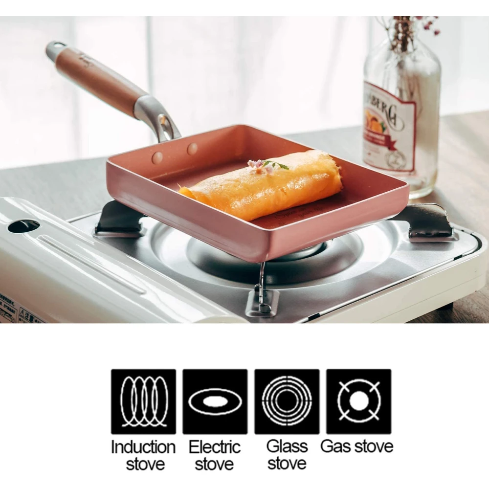 MLIA Japanese Omelette Pan Nonstick Tamagoyaki Egg Rectangle Small Black Non-Stick Frying Pancake Kitchen Pot Pink | Дом и сад