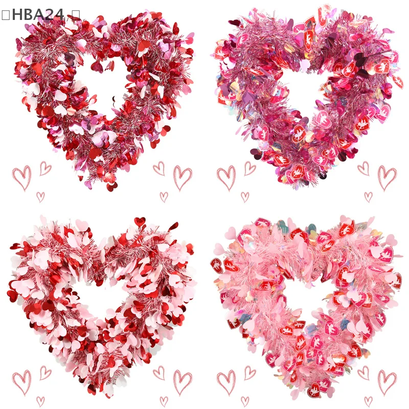 Венки в форме сердца на День святого Валентина красные розовые мишуры венки с