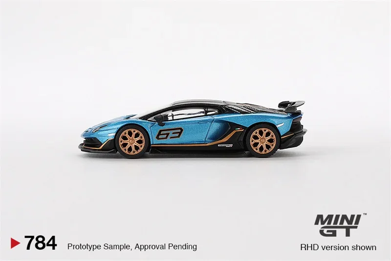 Литая под давлением модель автомобиля MINI GT 1:64 Aventador SVJ 63 Blu Aegir Blue RHD