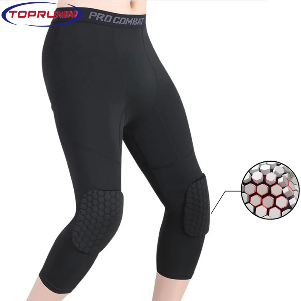 

Men's Sports Anti-collision 3/4 Cropped Pants Running Leggings Joggers Compressions Sweatpant Basketball Honeycomb Trousers