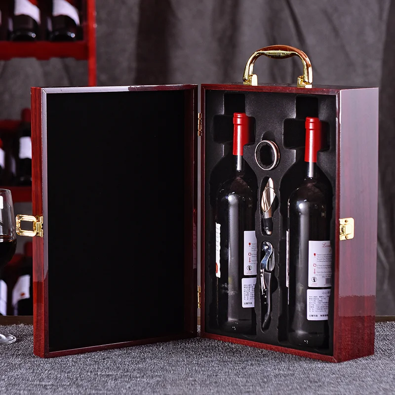

Organizer Box High-grade Widened Baked Lacquer Red Wine Packaging Gift Box Double Branch Grape Wood Box Common Red Wine