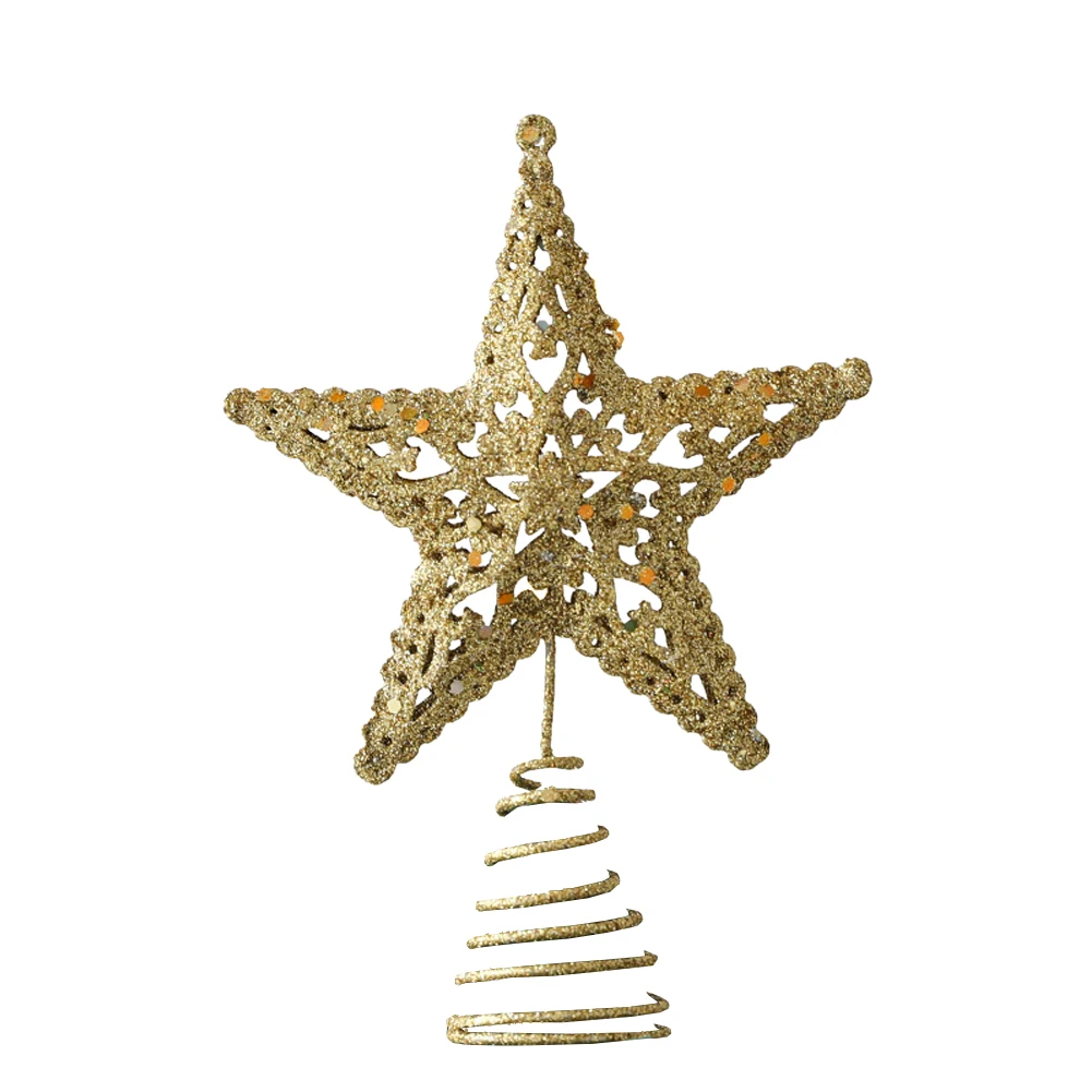 

1pc Christmas Tree Topper Decoration Star Adornment Ornament Party Prop Office Desk Pentagram Hollow Supply Decorations