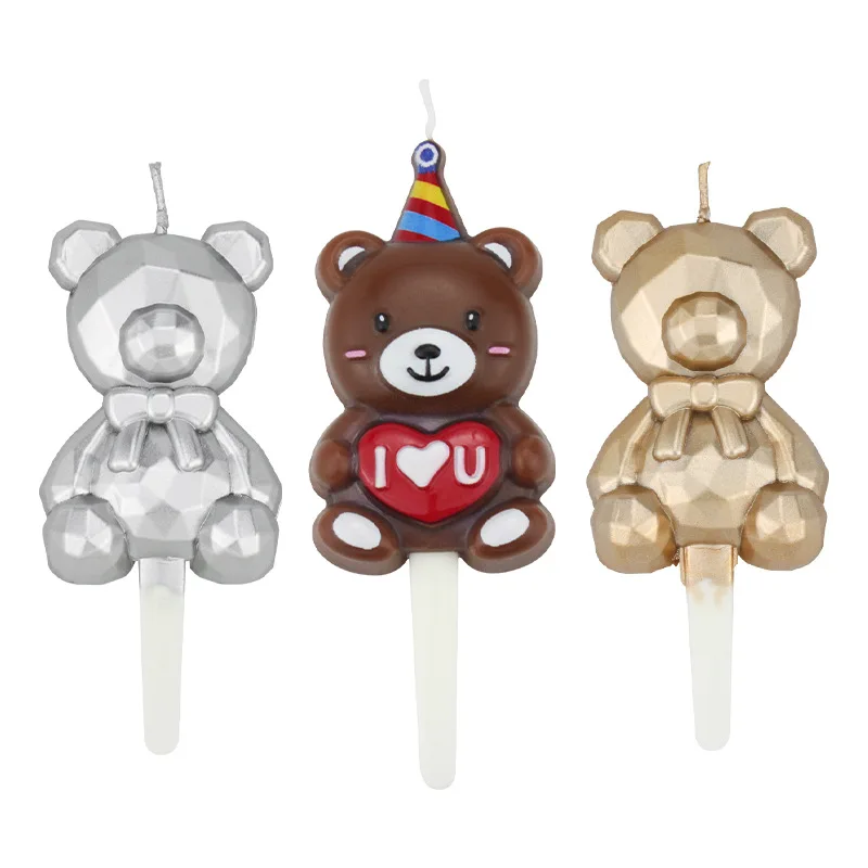 

2pcs Child Cartoon Cute Hug Love Bear Birthday Candles Cake Topper Insert Creative Birthday Party Dessert Table Candle Ornaments