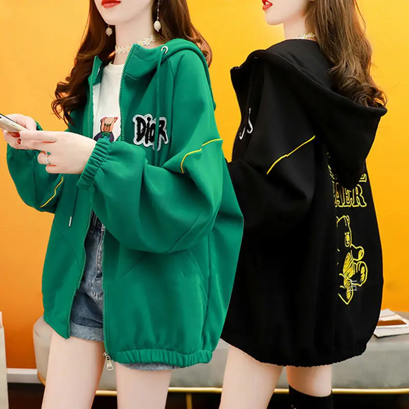 

Spring Autumn Korean Outerwear Hooded Sweater Women's Ins Trench Coat 2022 New Design Jacker Top Trench Coat Priting Windbreaker