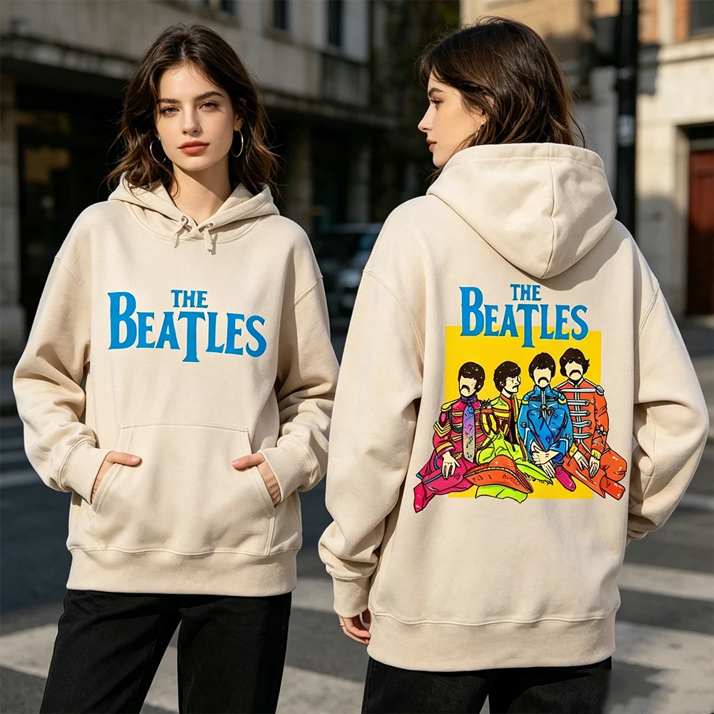 Фото Винтажная толстовка с длинными рукавами в стиле рок The Beatles, зимняя модная теплая мужская толстовка, эстетичная одежда, спортивный костюм с заниженной линией плеч №5