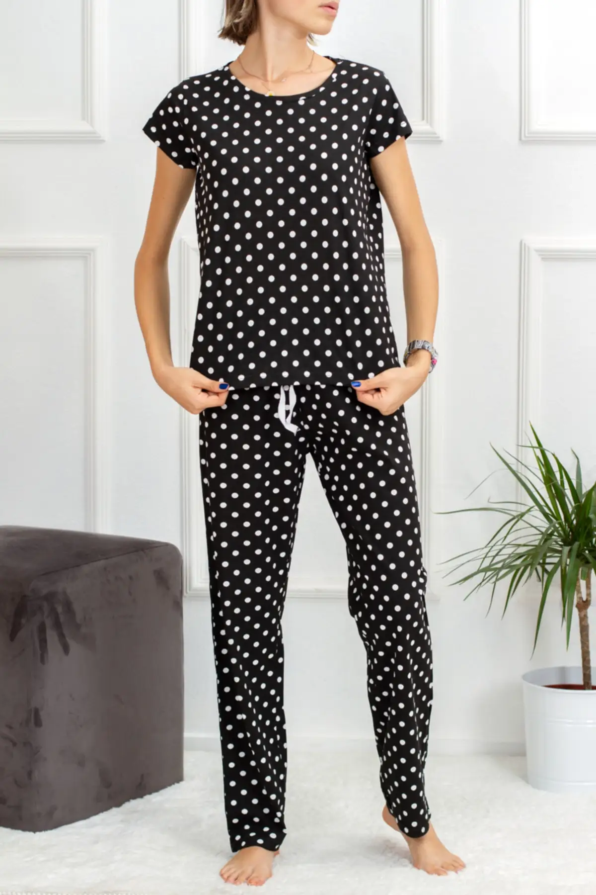 

Women's Pajamas Polka Dot Cotton Short Sleeve Black Sleep Lounge Pajamas Nightwear Nightwear Nightwear Casual Home Clothing