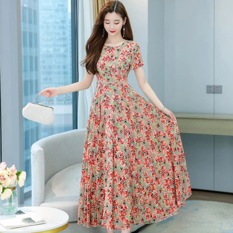 Женское шифоновое платье с цветочным принтом длинное пляжное в стиле бохо