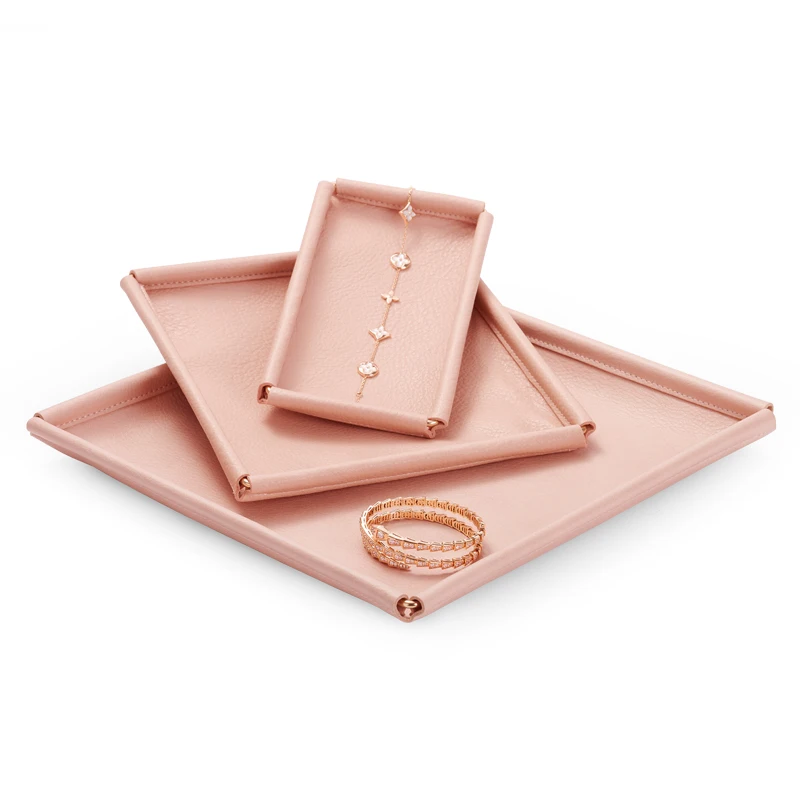 Jewelry tray creative pink PU leather edge necklace bracelet ring jewelry boutique display tray