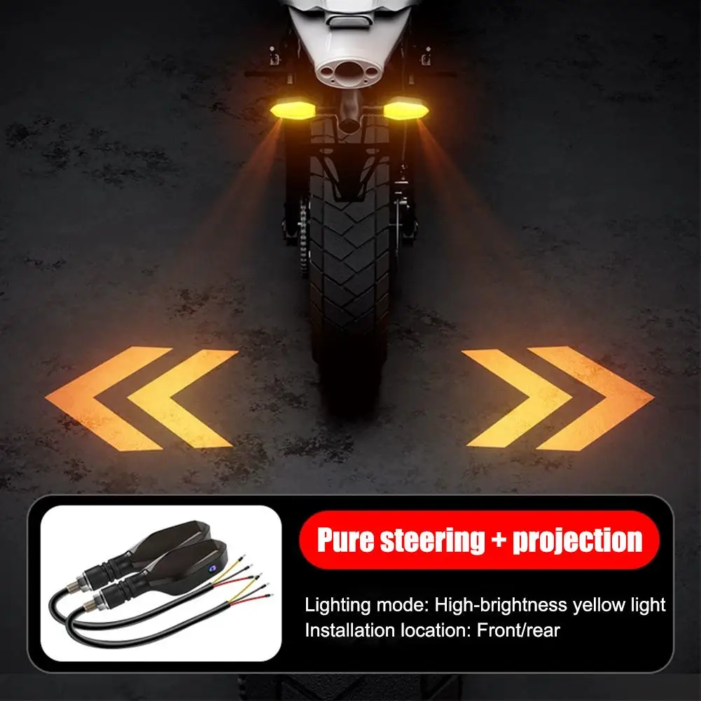 

2 шт. светодиодный указатель поворота для мотоцикла с проекцией, универсальный указатель поворота для окружающей среды мотоцикла, сигнальная лампа с подсветкой