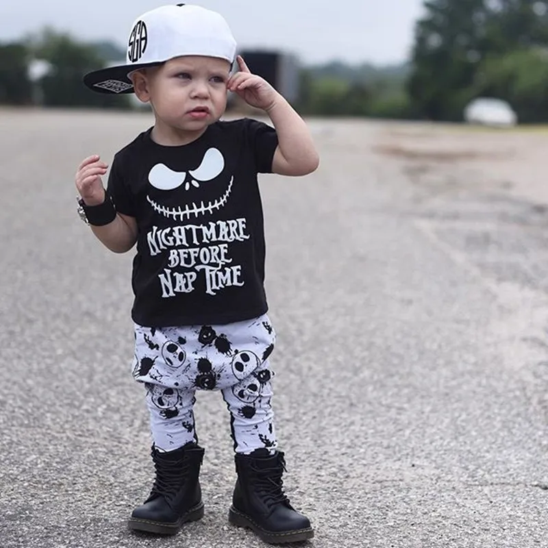 2022 Baby Clothes Baby Boy Set Fashion Halloween New Skull Top T-Shirt + Printed Pants 2PCS Baby Boy Cotton Clothing Set 6M-3T