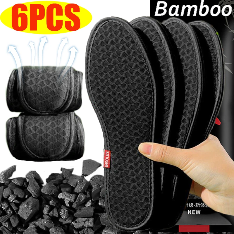 6PCS Deodorant Foot Insoles Bamboo Charcoal Insert Absorb-Sweat Mesh Breathable Thin Sport Shoe Pad Suction Perspiration Insole