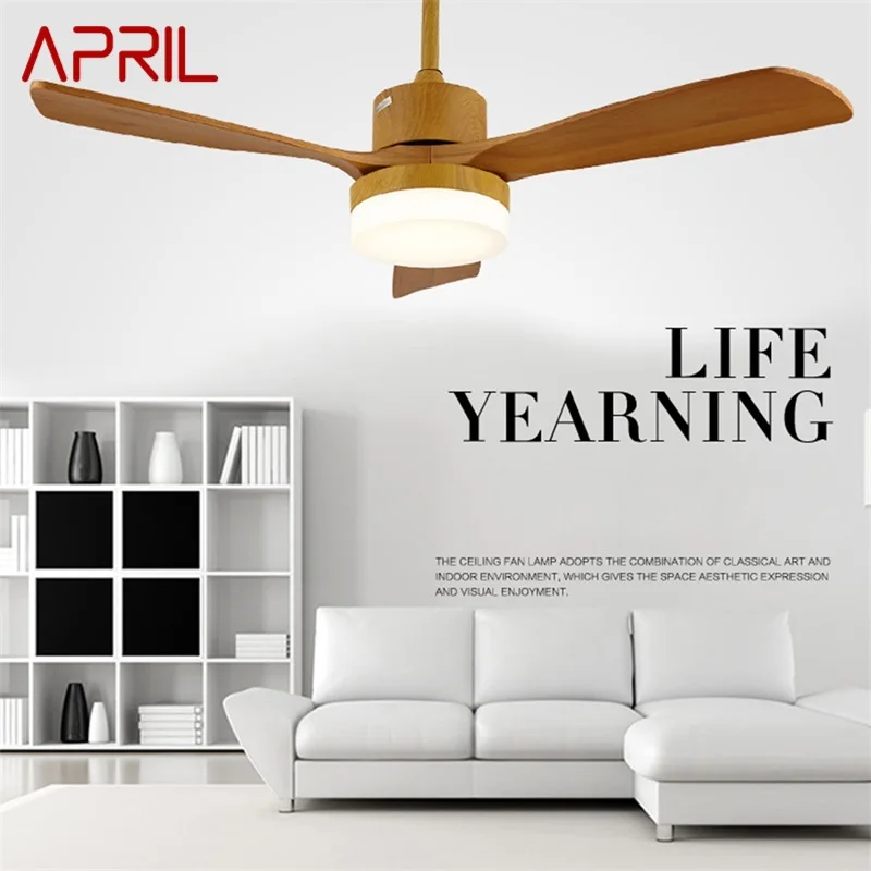 

APRIL Wood Ceiling Fan Lights Modern Simple LED Lamp with Remote Control for Home Living Dining Room