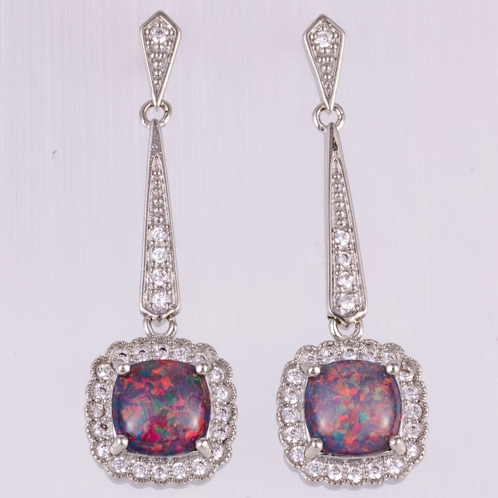 

KONGMOON 7x7 Черная Вишня красный огонь опал кабошон посеребренные ювелирные изделия для женщин пирсинг висячие серьги