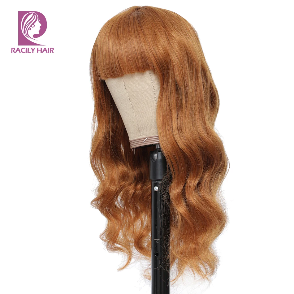 Body Wave Human Hair Wigs With Bangs Brazilian 30 Inch Full Machine Made Wig With Bang Long Natural Remy Hair 30 Color For Women