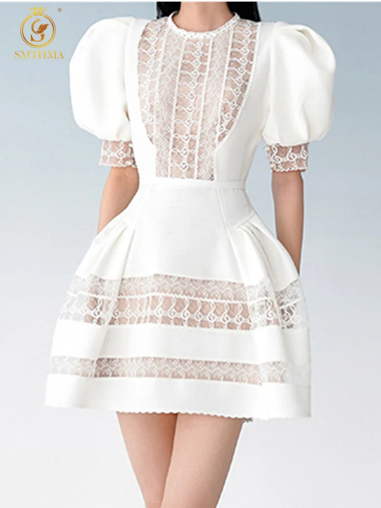 

Женское Новое модное белое Элегантное летнее платье, женское кружевное платье с вышивкой и пышными рукавами, винтажное дизайнерское подиум...