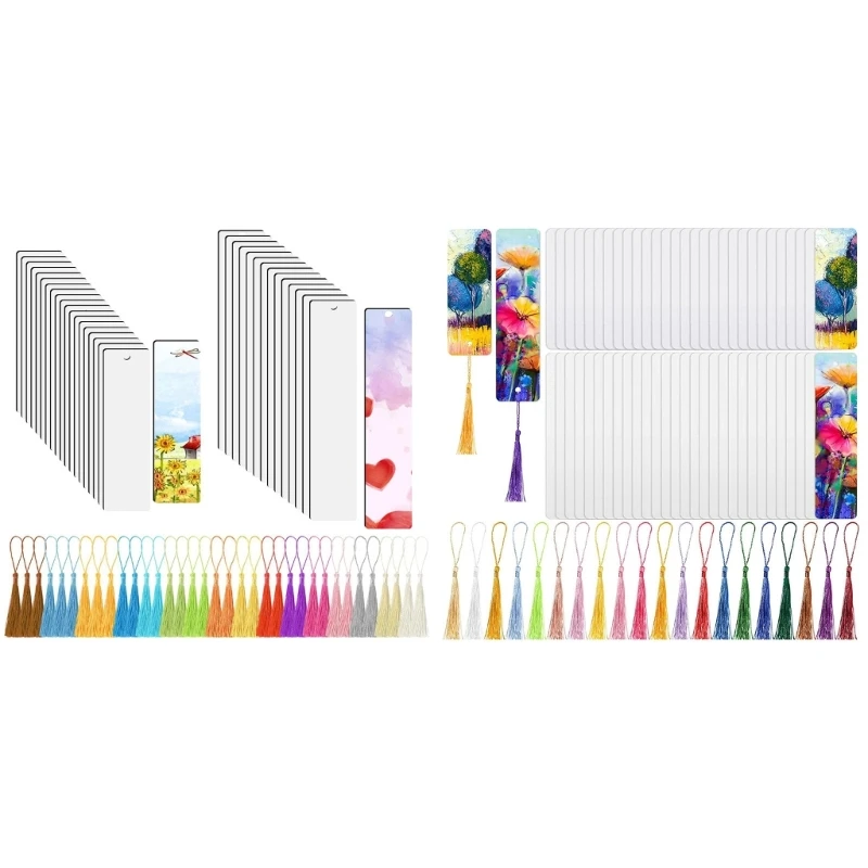 

Blank Bookmarks Handmade Sublimation Blanks Bookmarks Paper Bookmarks with Colorful Tassels DIY Projects and Gifts Tags