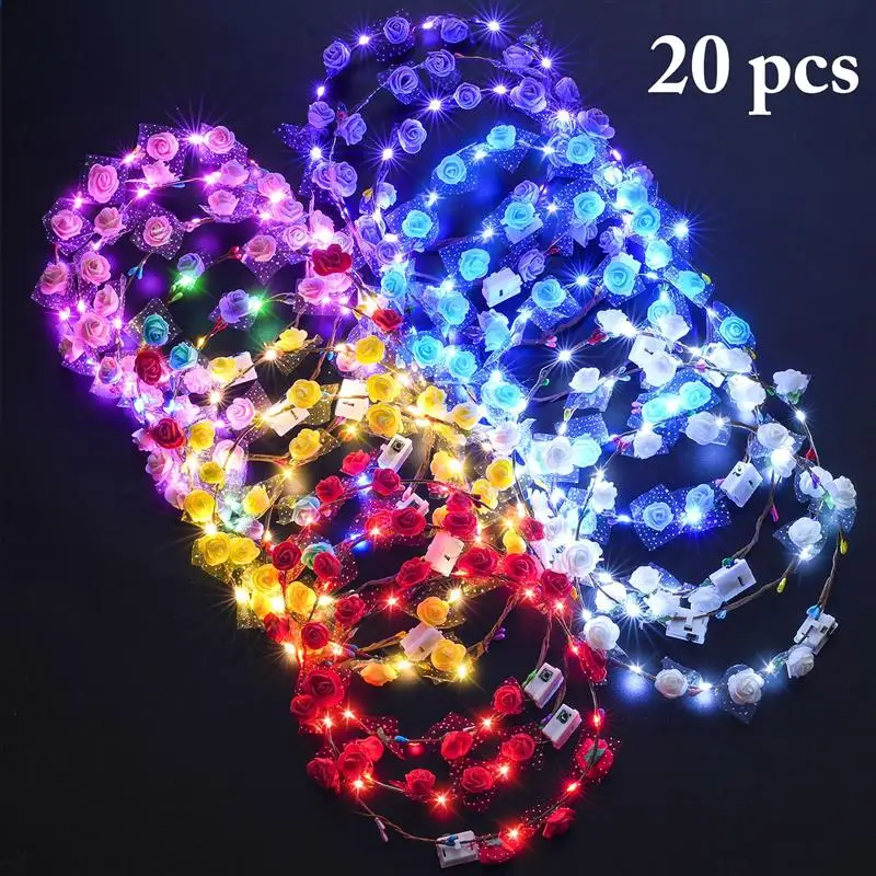 

20 шт./набор, светящиеся Цветочные обручи для волос