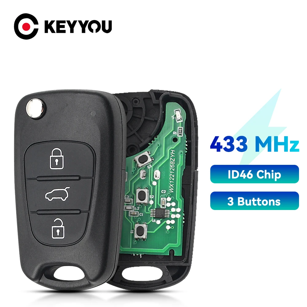 

KEYYOU Folding Remote Car Key Fob For Hyundai I30 IX35 ELANTRA Tucson SONATA NF 433Mhz ID46 Chip 3 Buttons Flip TOY40 Blade