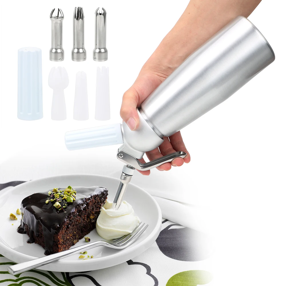 

Dessert Tools Professional Aluminium Whipped Cream Butter Dispenser With Three Nozzles 500ml 1000ml Cream Whipper