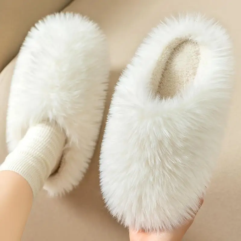 Fluffy Scuff Slippers For Women Winter Warmth Shoes Woman Faux Fur Slides Thick Sole Plush Mules Female Indoor Mules Flip Flops