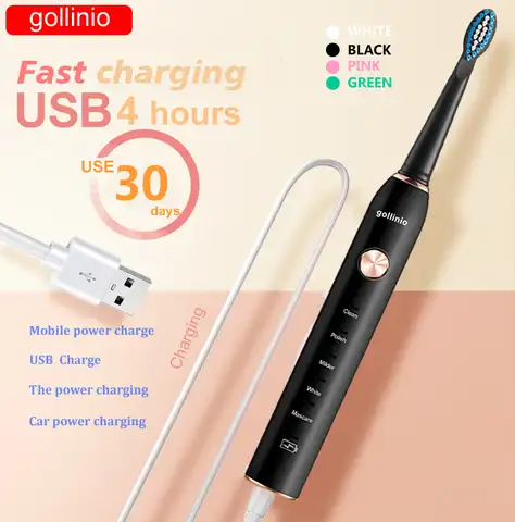 Электрическая зубная щетка Gollinio Sonic, быстрая зарядка через Usb, Сменная головка, быстрая доставка в течение 24 часов, для взрослых, GL1141