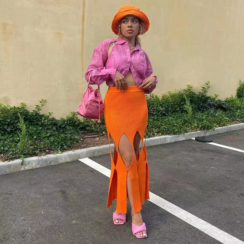 

Sexy Hollow Out Skirt Women Fashion High Waist Body-Shaping Unique Design Summer Elegant Clothing Female Streetwear Jurk