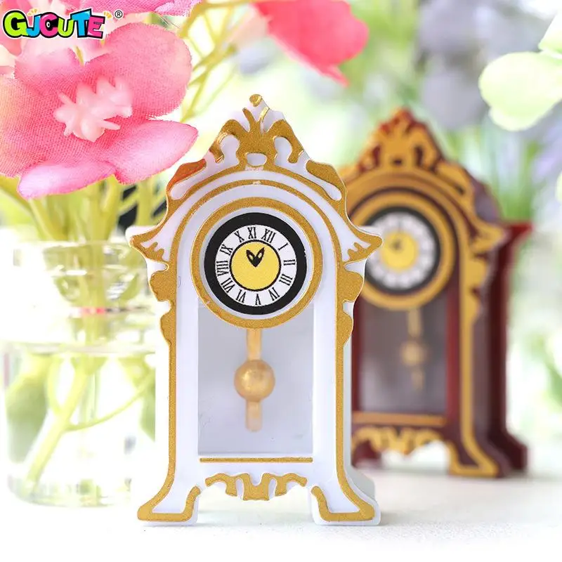 

1Pc 1:12 Dollhouse Miniature European Vintage Clock Desk Clock Alarm Clock Standing Clock Home Decor Toy Doll House Accessories