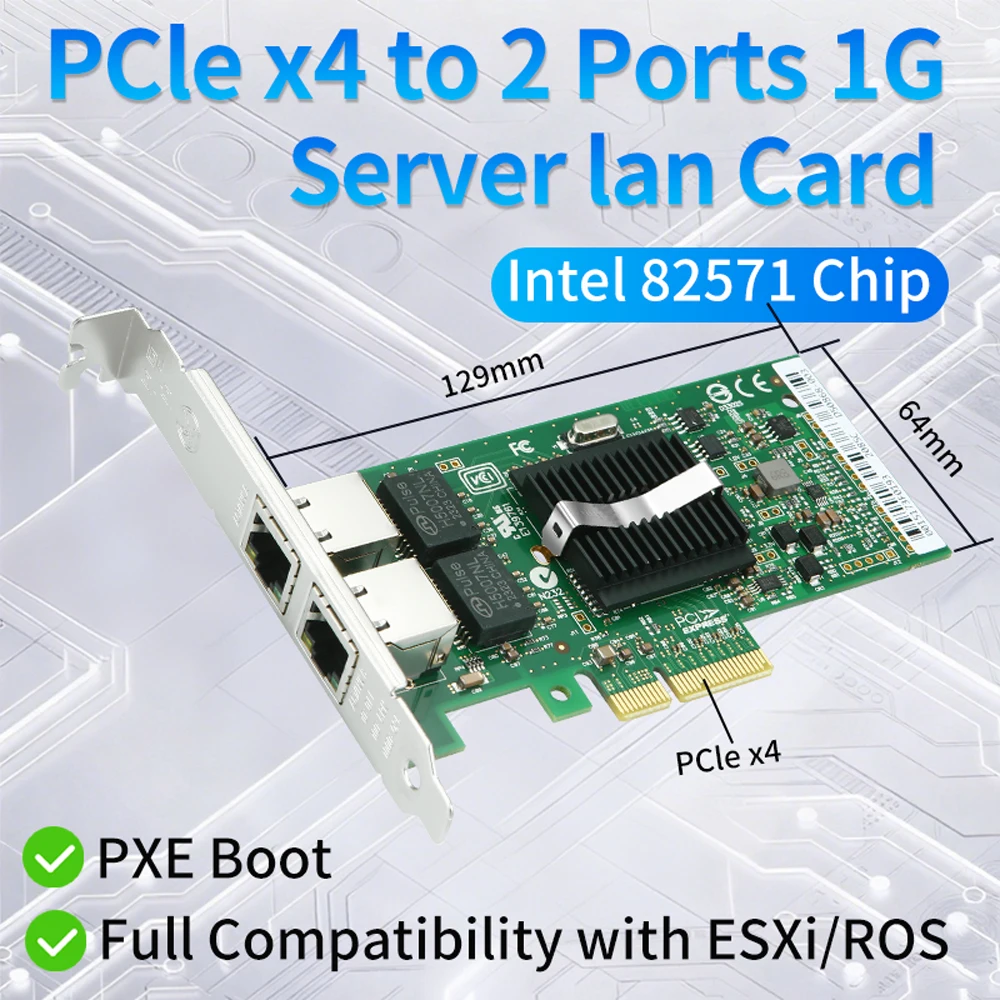 Фото INTEL 82571-T2 PCI-Express Двухпортовый 10/100/1000 Мбит/с Gigabit Ethernet-карта Серверный адаптер Сетевой контроллер Сервер ПК №1