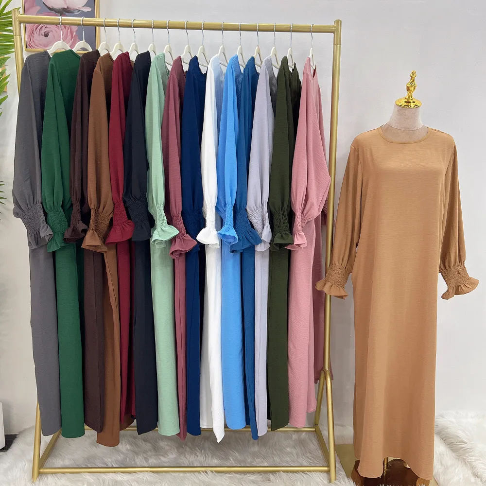 2023 Middle East Dubai Turkey Solid Color Large Size Women's Dress Fashoin Vestidos De Mujer O-Neck Long Robes