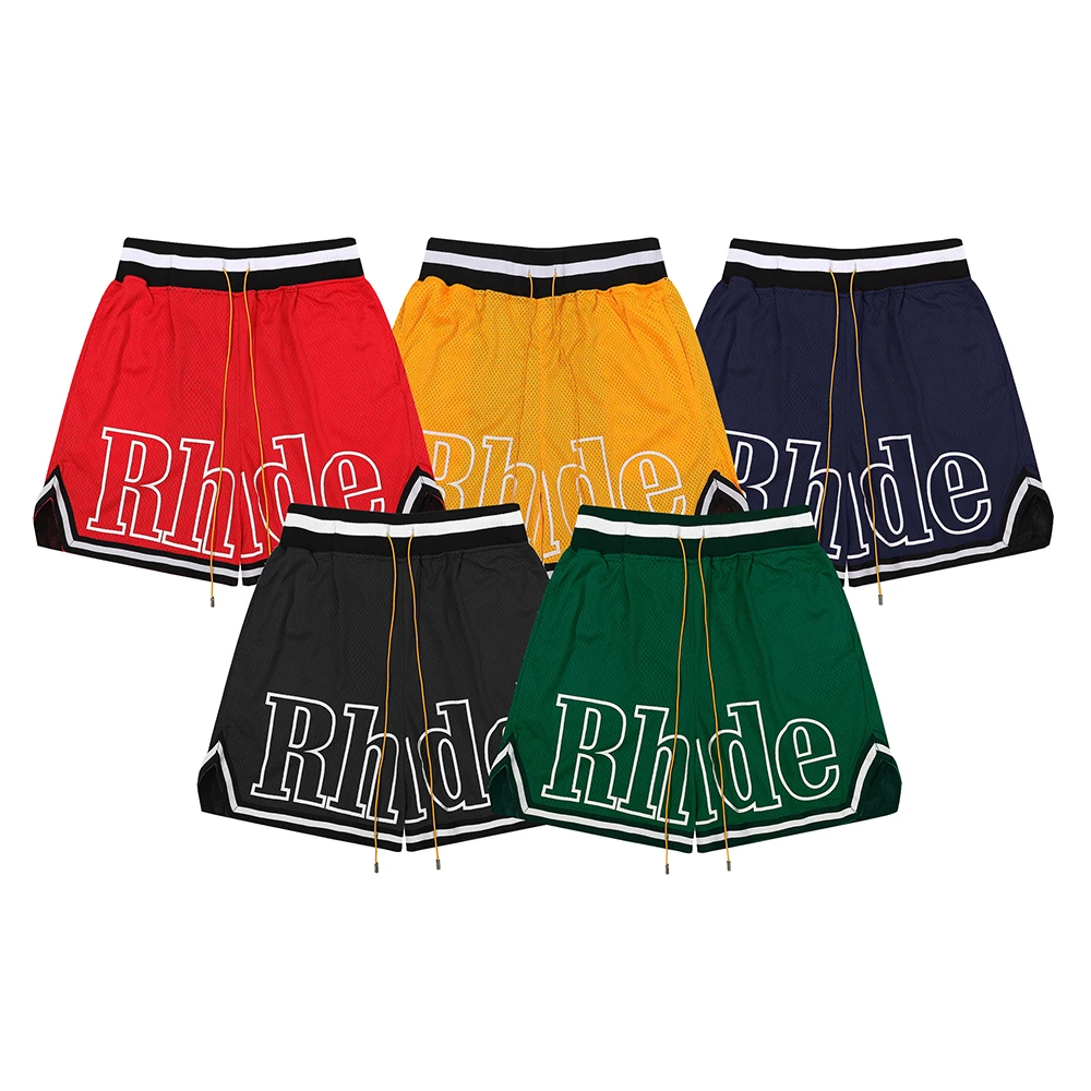 2022 Rhude Premium Fishnet Sweatpants  Assorted Colors Breathable Holes Hardware Zipper Pulls Drawstring Shorts