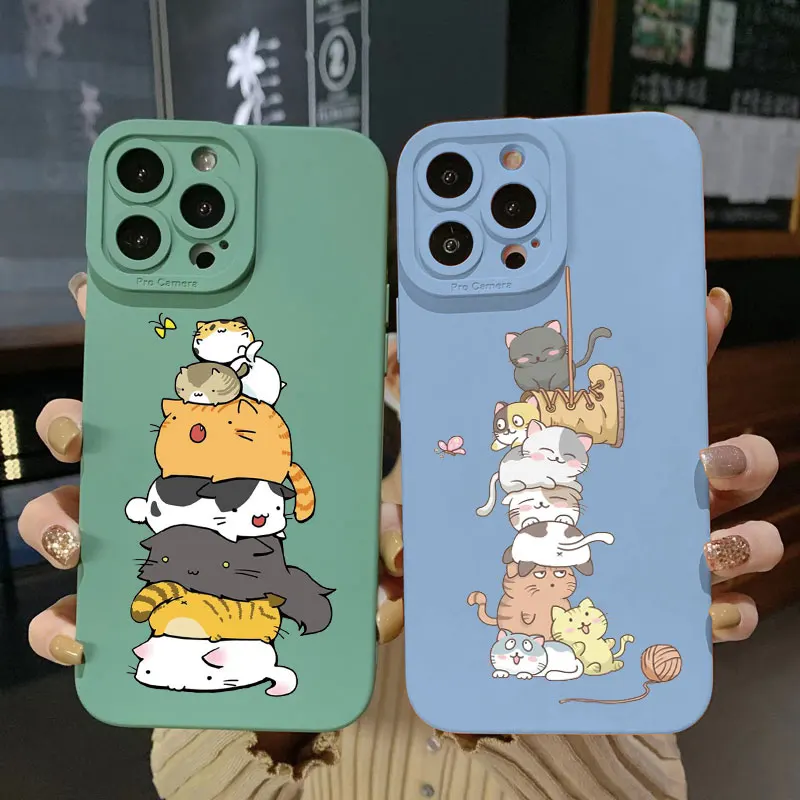 

Stacking Cats Phone Case For iPhone 11 13 12 14 Plus Pro Max SE 2020 8 7 Plus X XR XS Soft Silicone Protective Shell Back Covers