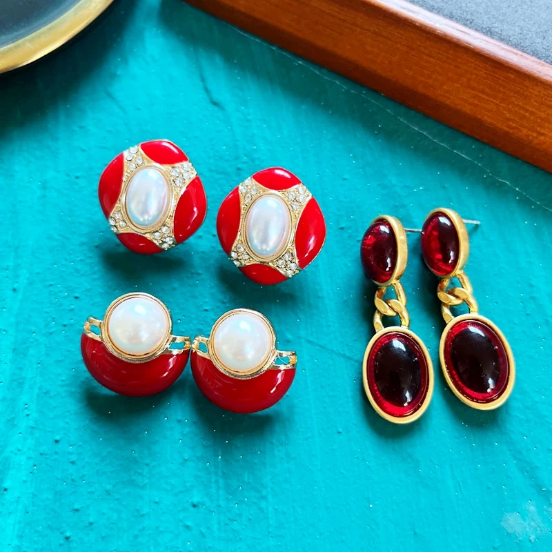 

Red Enamel Stud Earrings Party Wedding Accessories For Women Modern Office Jewelry