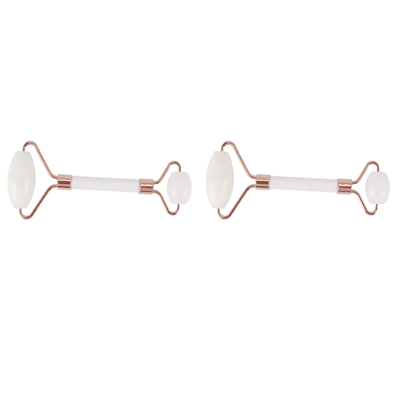 

2X Natural Jade Roller For Face - Gua Sha Massage Scraping Tool- Anti Aging Massager - Premium Clear Quartz Jade Stone