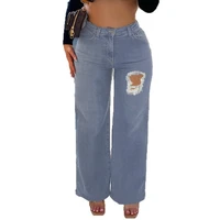 ripped jeans for women fashion mid waist straight trousers stretch street casual long pants denim pants spring autumn new 2022