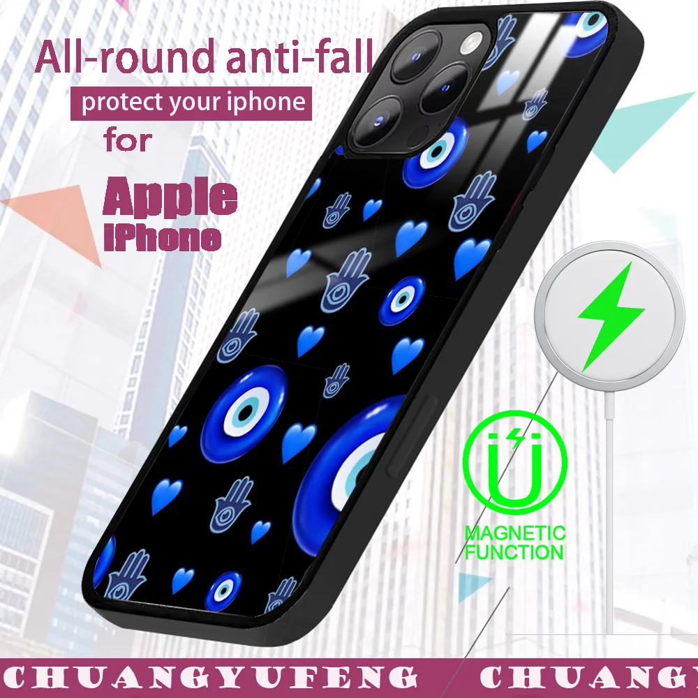 Blue Eye Nazar Boncugu Evil Phone Case For iPhone 16 15 14 13 12 11 PRO MAX PLUS Mini Magnetic wireless mirror phone case